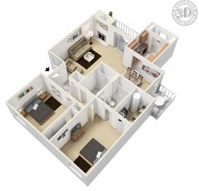 2 Bedroom 2 Bathroom B3r 145 floor plan